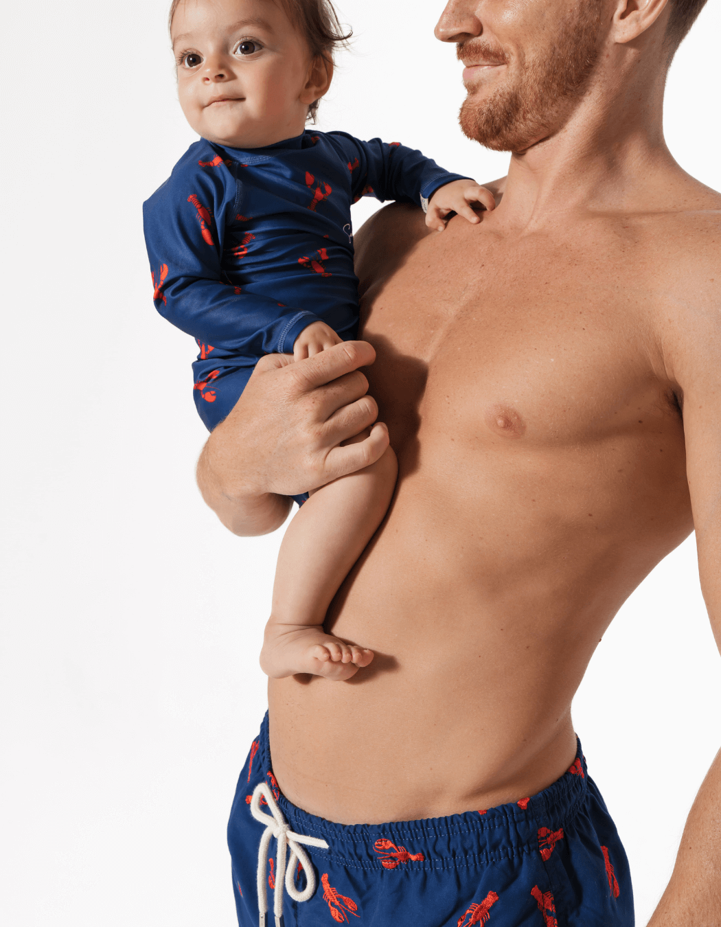 Lobster Baby Swimsuit, additional view. Sustainable baby swimwear.