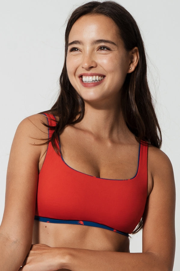 Lobster Tank Womens Bikini Top, back view. Sustainable womens swimwear.