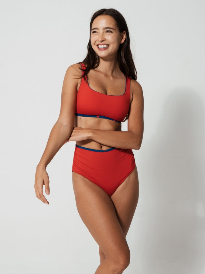 Sandbar_swimwear_high_waist_bikini_eco_recycled_tank_top_bikini_reversible_red lobster
