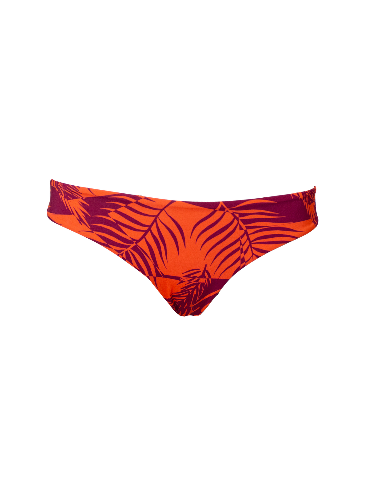Low Waist Sunset Palm Womens Bikini Bottoms, front view. Sustainable womens swimwear.