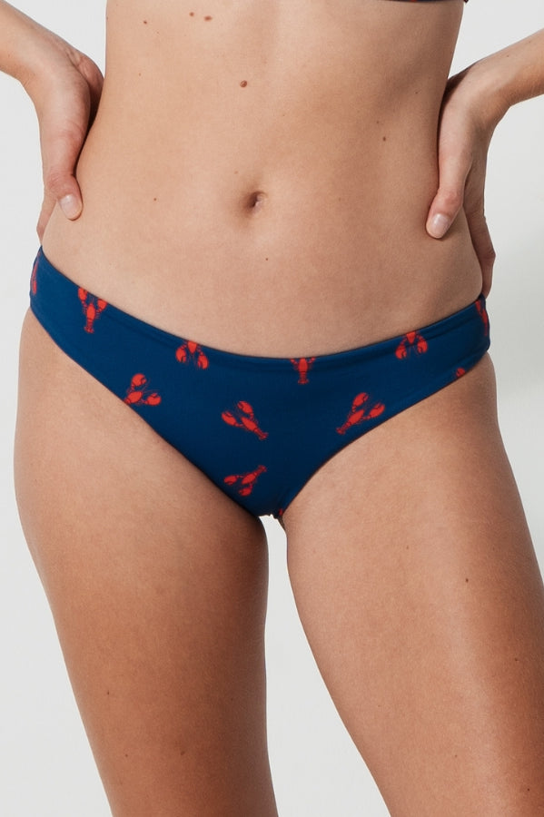 Low Waist Lobster Womens Bikini Bottoms, print detail. Sustainable womens swimwear.
