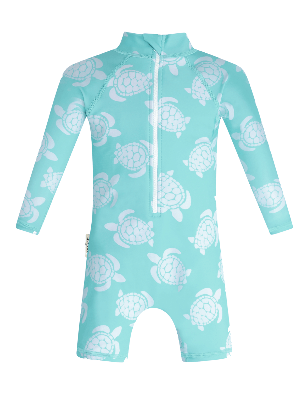 Maldives Blue Turtle Baby Swimsuit, additional view. Sustainable baby swimwear.