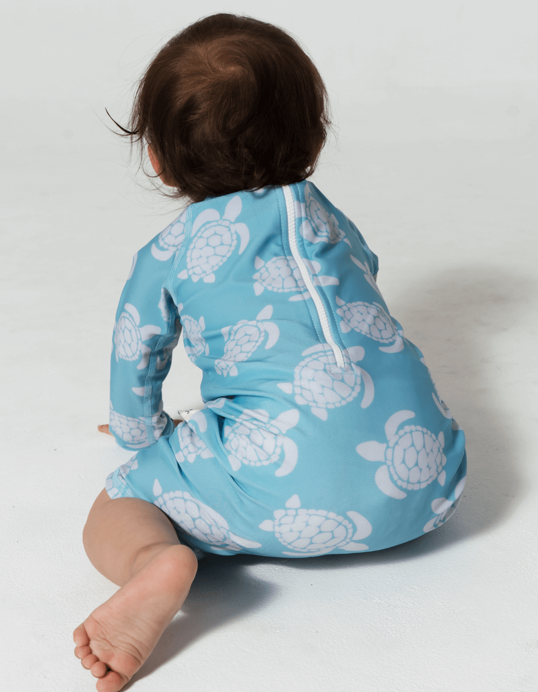 Maldives Blue Turtle Baby Swimsuit, additional view. Sustainable baby swimwear.
