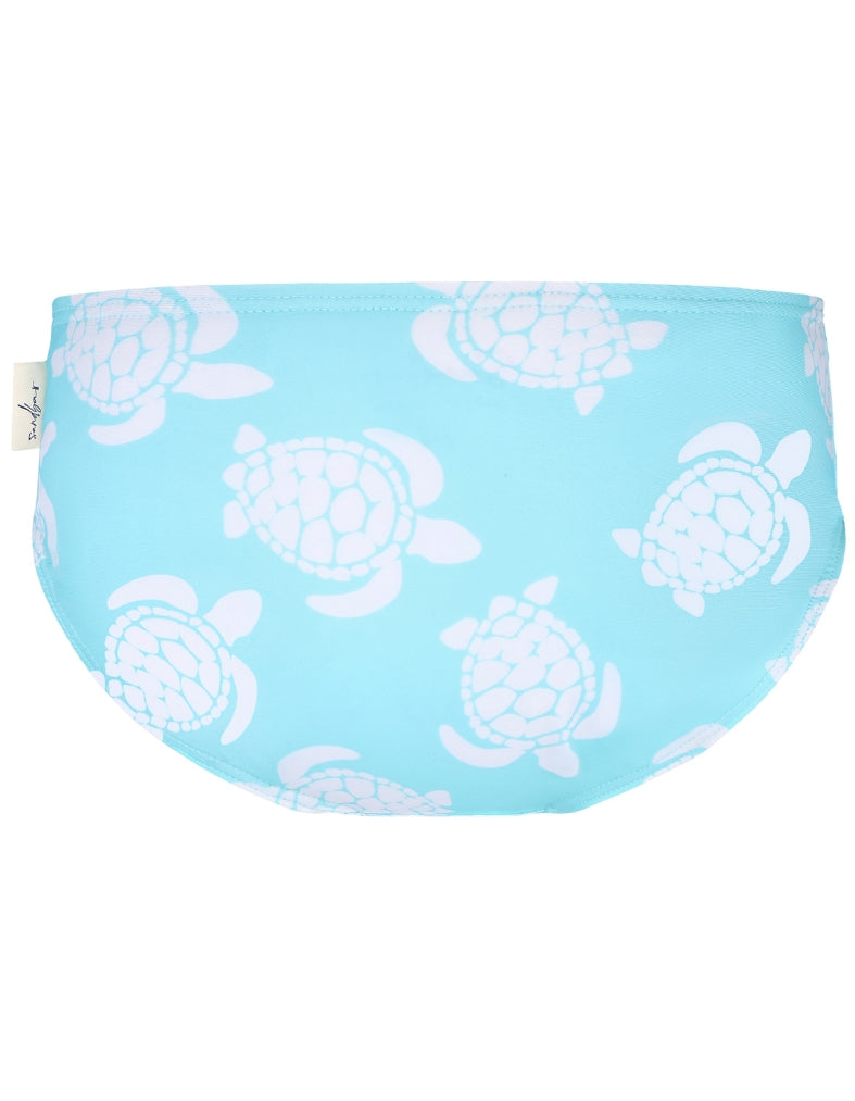 Maldives Blue Turtle Girls Bikini Bottoms, additional view. Sustainable girls swimwear.