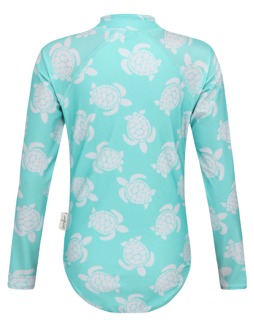Maldives Blue Turtle Long Sleeved Girls Swimsuit, additional view. Sustainable girls swimwear.