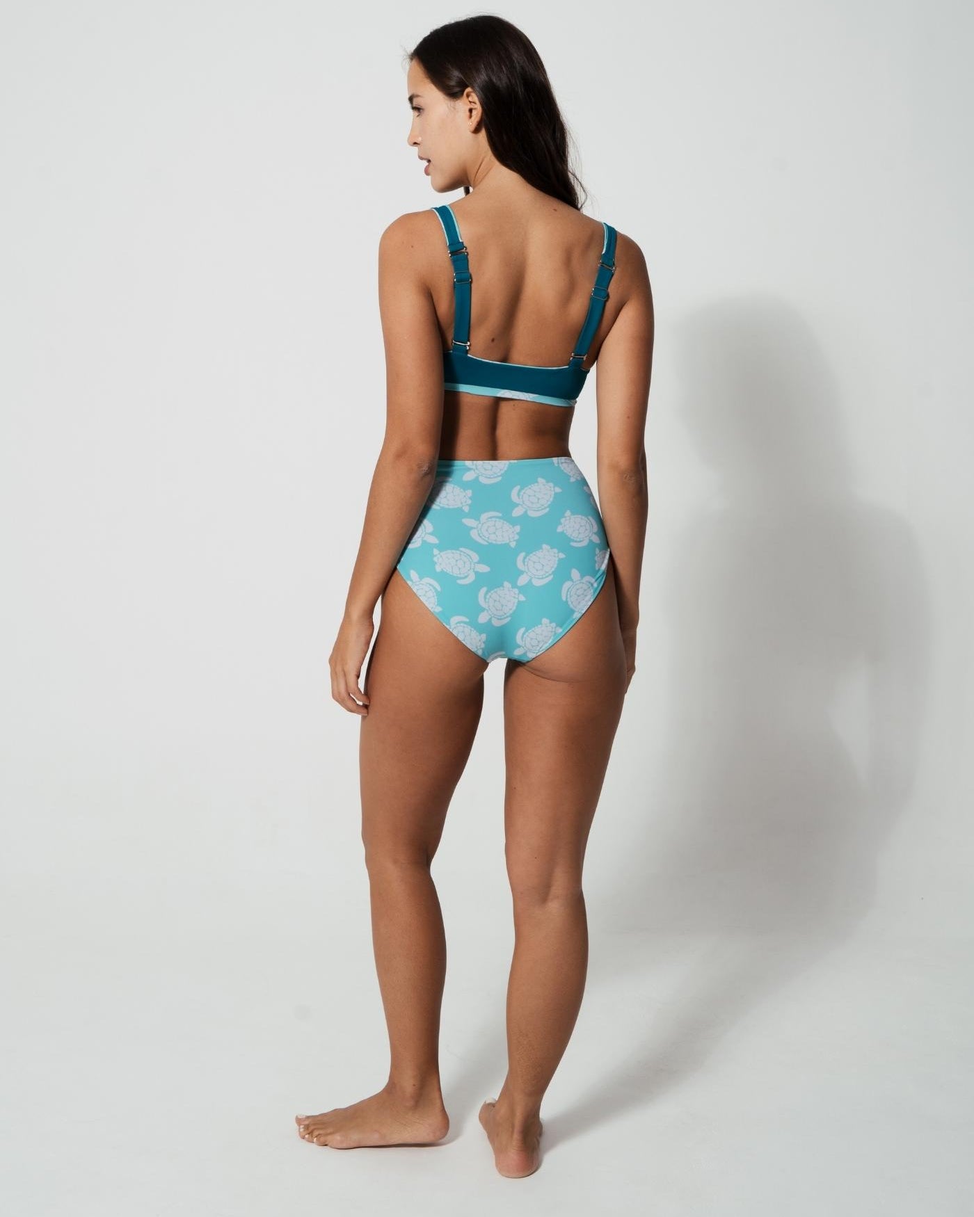Sandbar_swimwear_mother_son_high_waist_bikini_eco_recycled_tank_top_bikini_reversible_turtle_teal