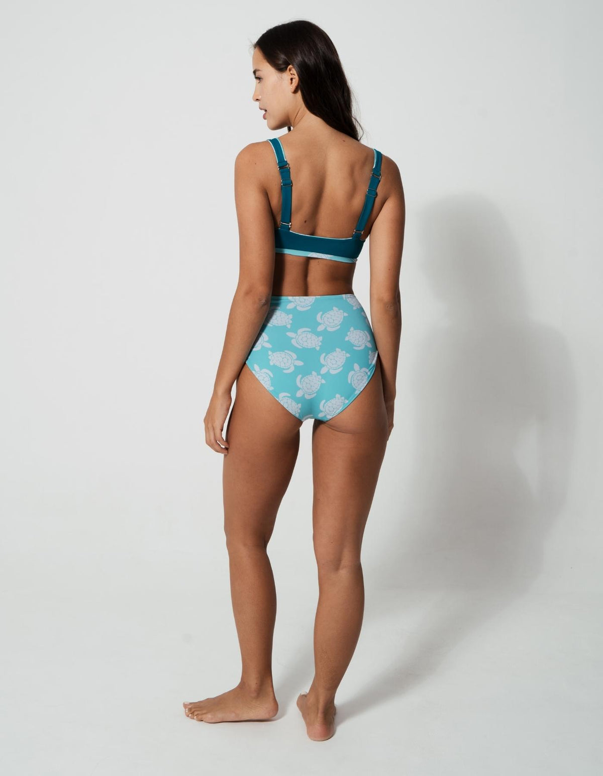Maldives Turtle Womens Tank Bikini Top, additional view. Sustainable womens swimwear.