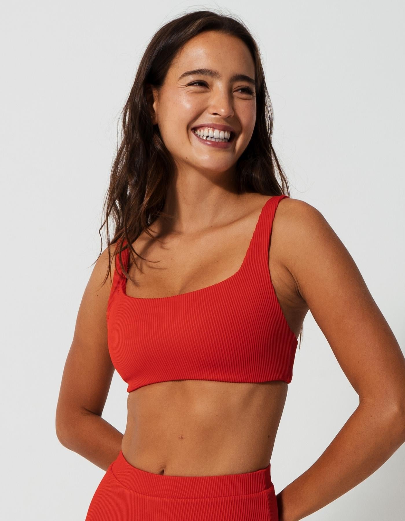 Sandbar_swimwear_family_matching_padded_ribbed_tank_top_bikini_high_wasist_swimsuit_eco_recycled_lipstick_red