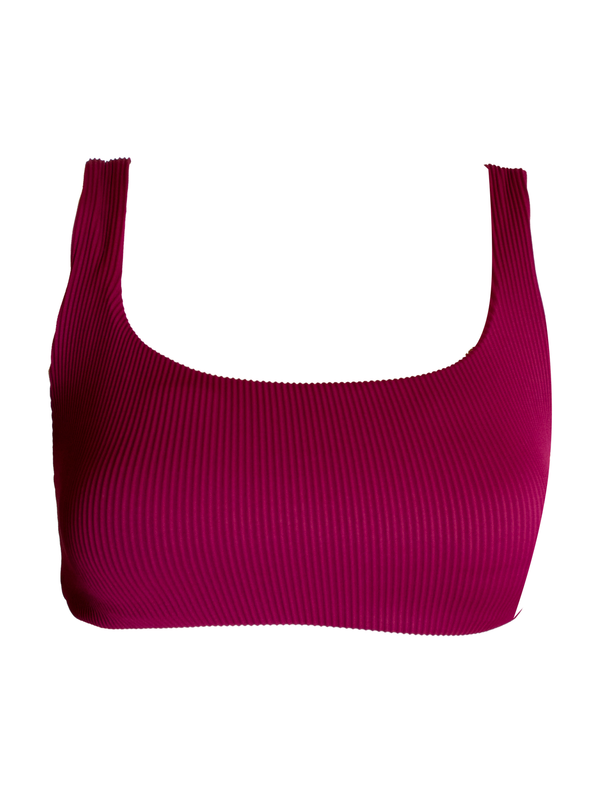 Nikoi Plum Womens Ribbed Tank Bikini Top, front view. Sustainable womens swimwear.