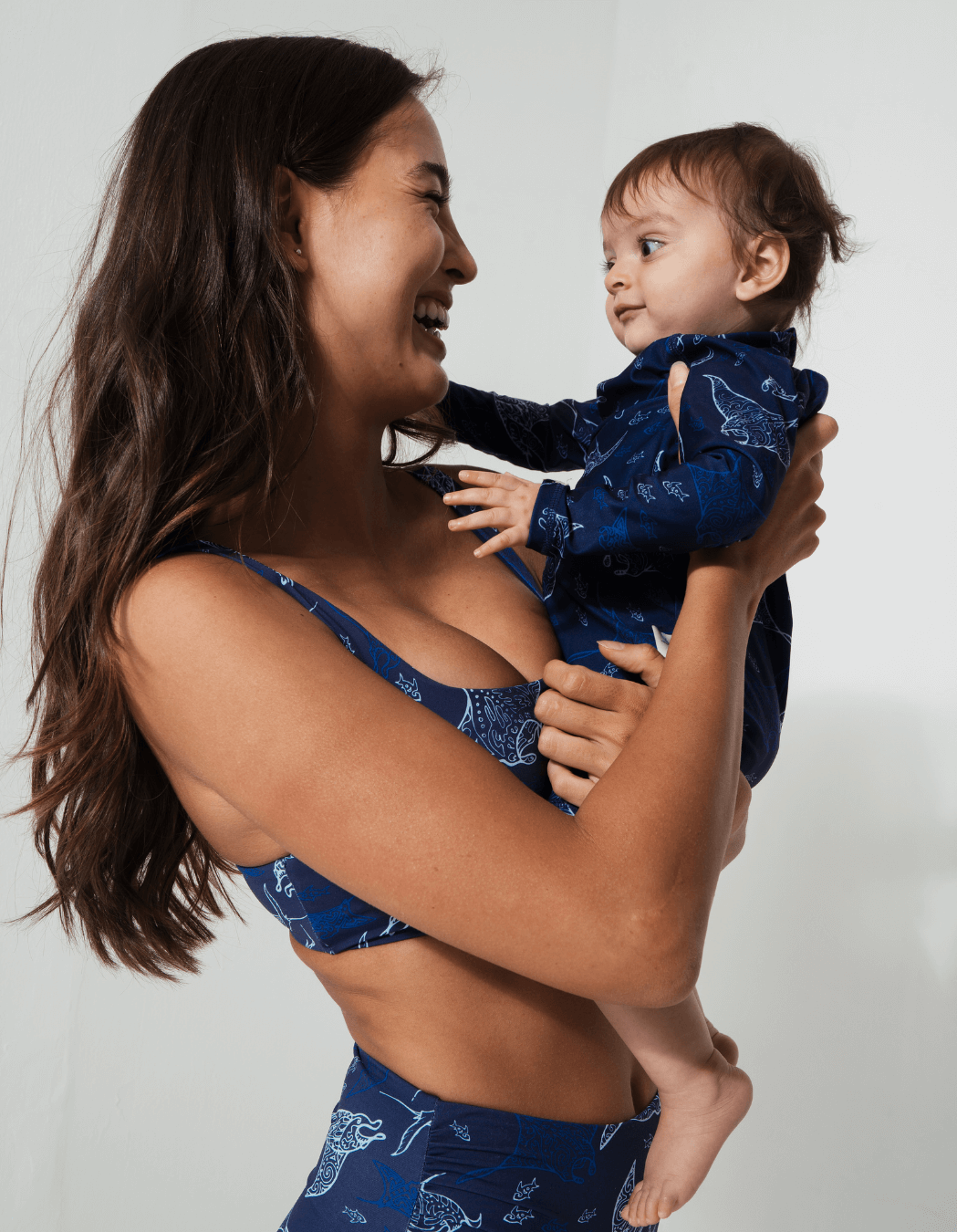 Ocean Manta Baby Swimsuit, print detail. Sustainable baby swimwear.