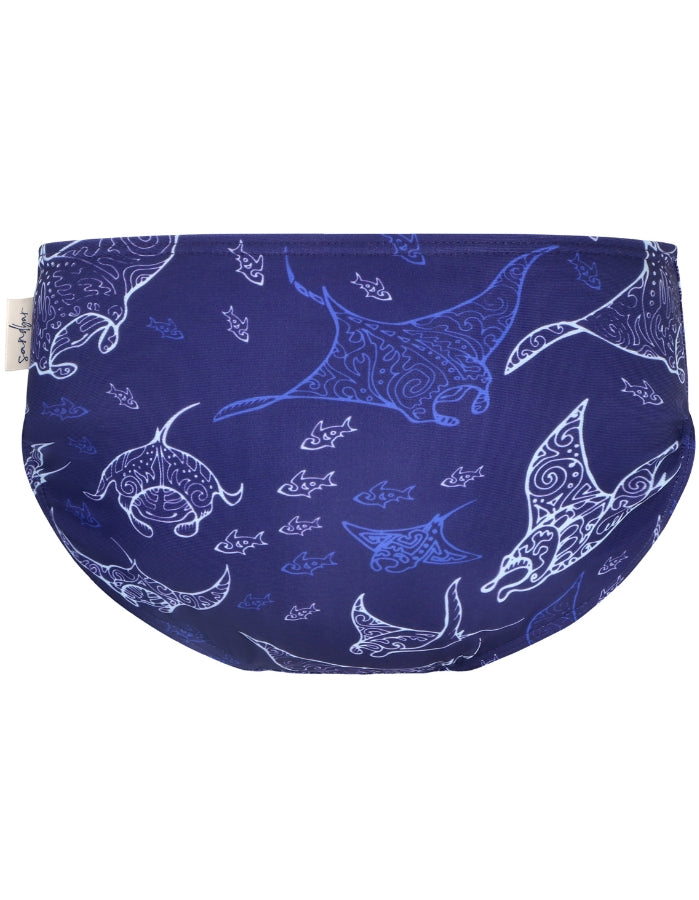 Ocean Manta Girls Bikini Bottoms, lifestyle shot. Sustainable girls swimwear.
