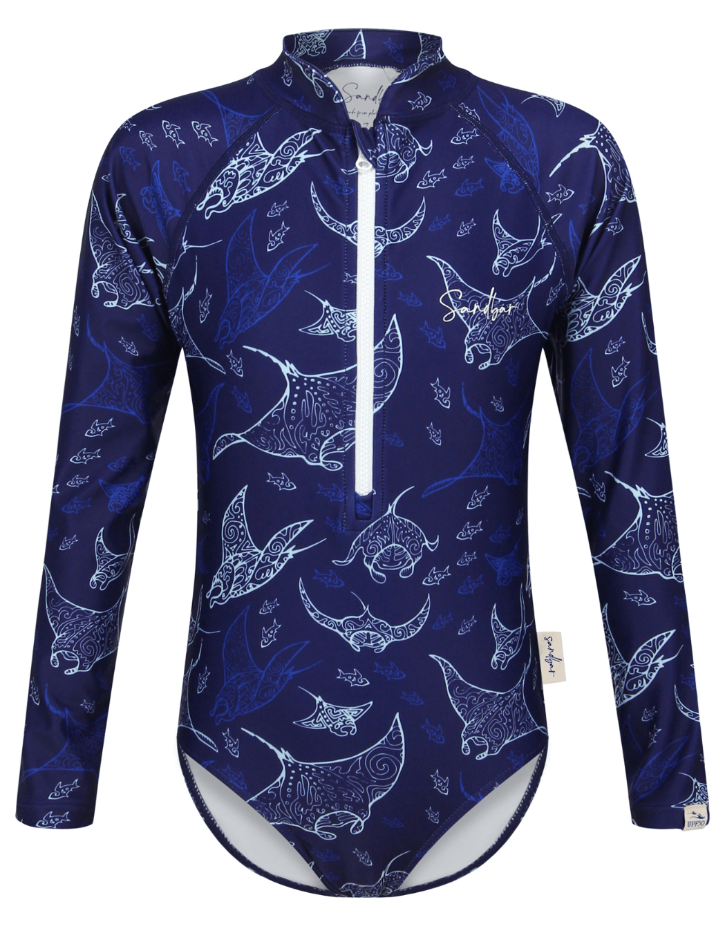 Ocean Manta Long Sleeved Girls Swimsuit, additional view. Sustainable girls swimwear.