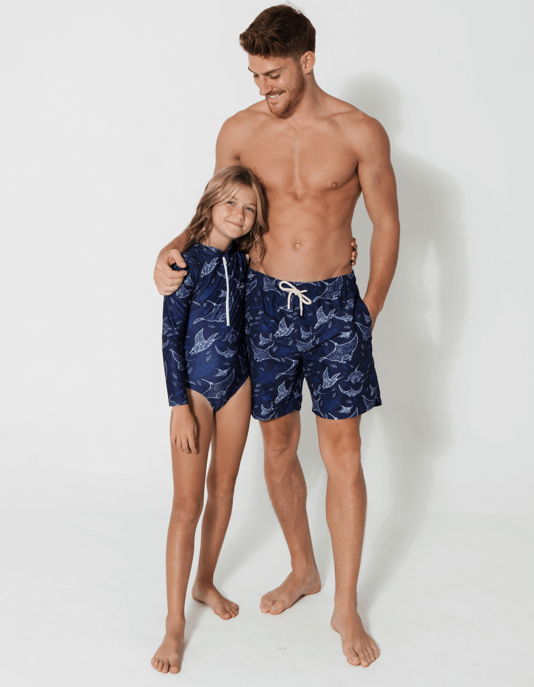 Ocean Manta Long Sleeved Girls Swimsuit, lifestyle shot. Sustainable girls swimwear.