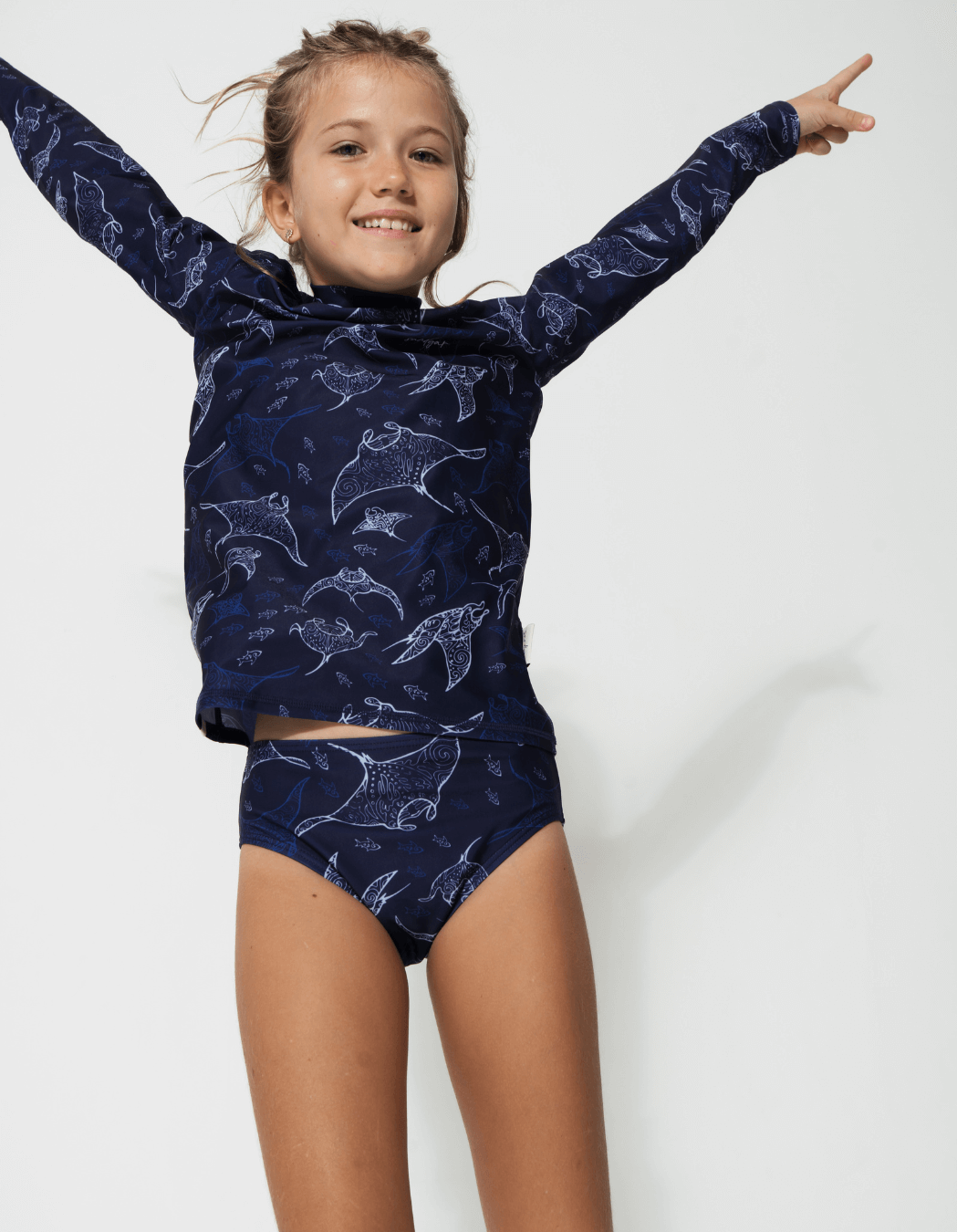 Ocean Manta Rash Guard, additional view. Kids UPF50 rash guard.
