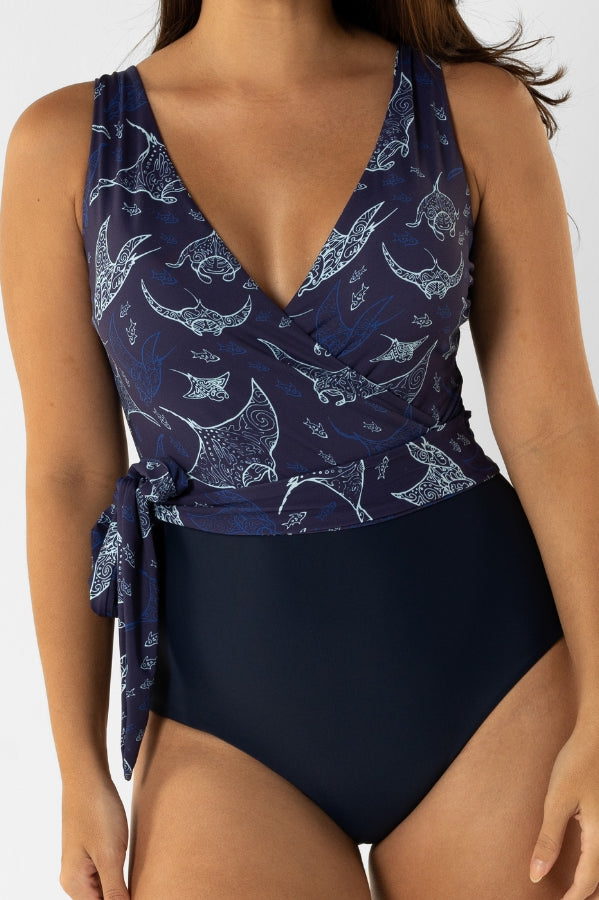 Womens_wrap_one_piece_swim_suit_ocean_manta_ray_full_coverage_breastfeeding_