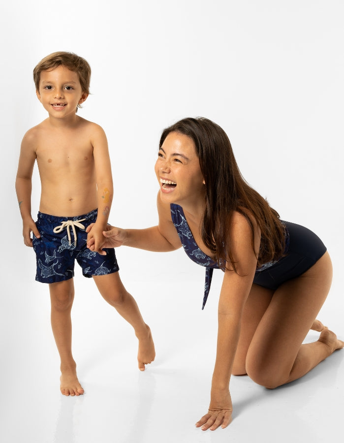 Womens_wrap_one_piece_swim_suit_ocean_manta_ray_full_coverage_breastfeeding_mother_son_matching
