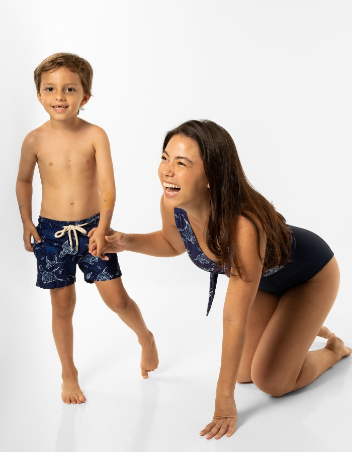 Womens_wrap_one_piece_swim_suit_ocean_manta_ray_full_coverage_breastfeeding_mother_son_matching