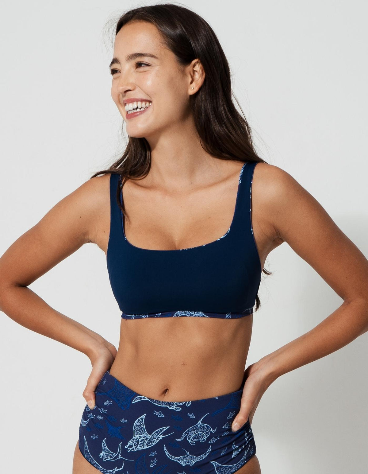 Ocean Manta Womens Tank Bikini Top, additional view. Sustainable womens swimwear.
