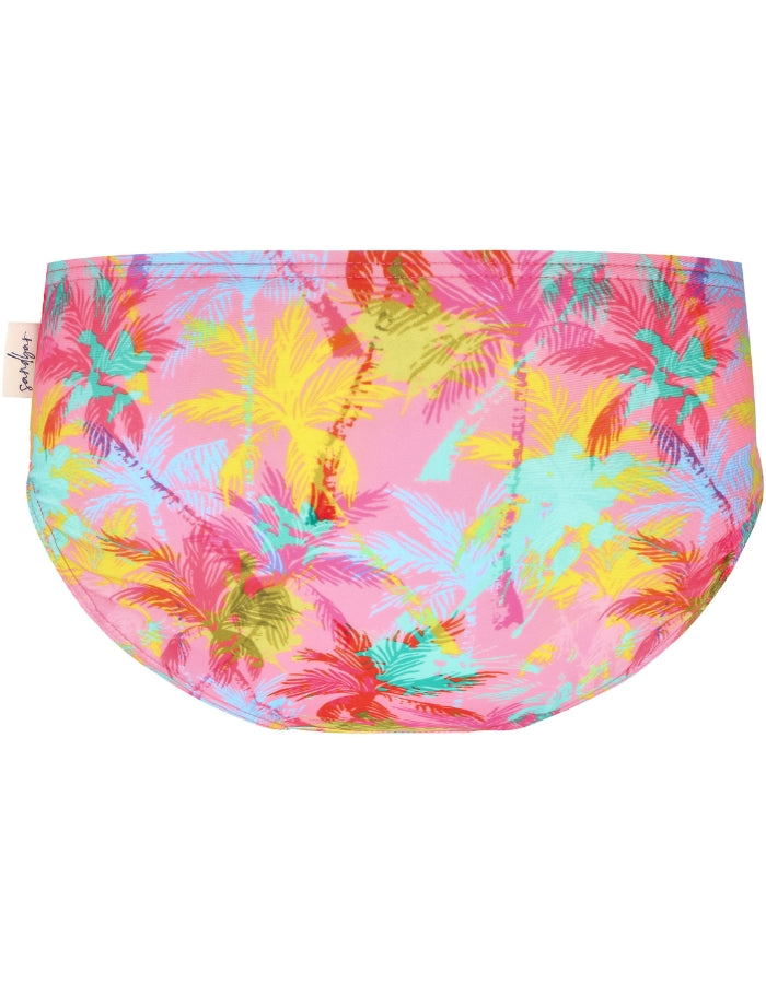 Pink Palm Girls Bikini Bottoms, additional view. Sustainable girls swimwear.