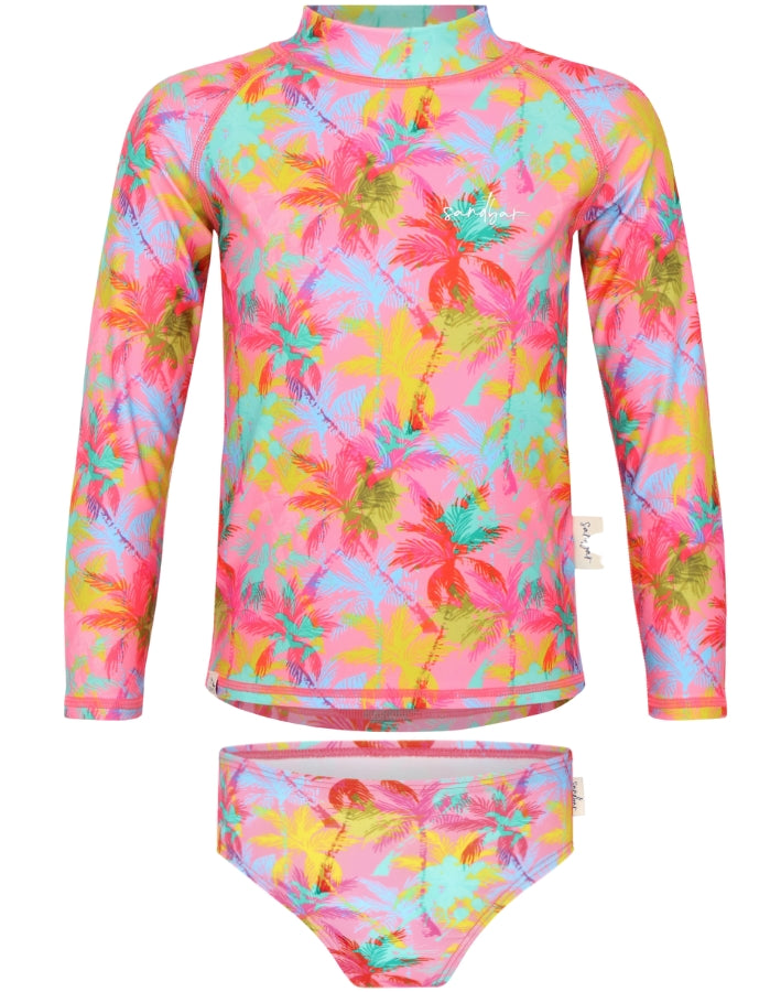 Pink Palm Girls Bikini Bottoms, additional view. Sustainable girls swimwear.
