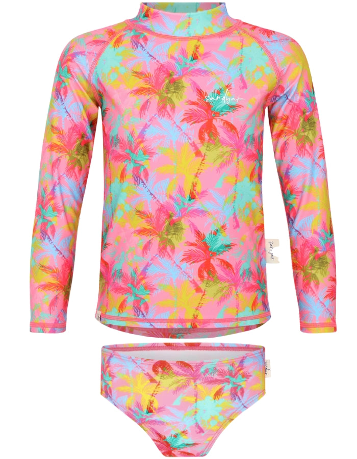 Pink Palm Girls Bikini Bottoms, additional view. Sustainable girls swimwear.