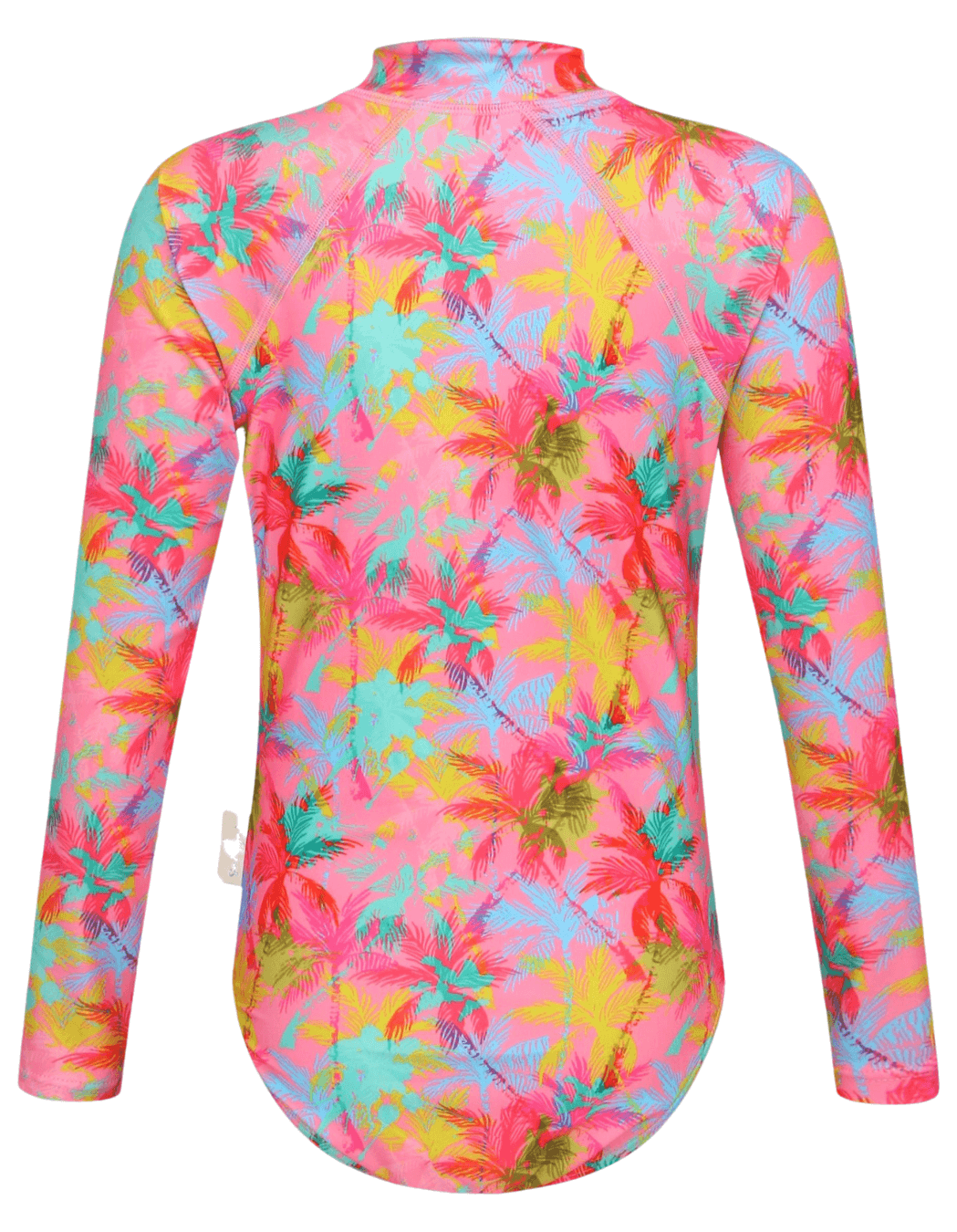 Pink Palm Long Sleeved Girls Swimsuit, additional view. Sustainable girls swimwear.