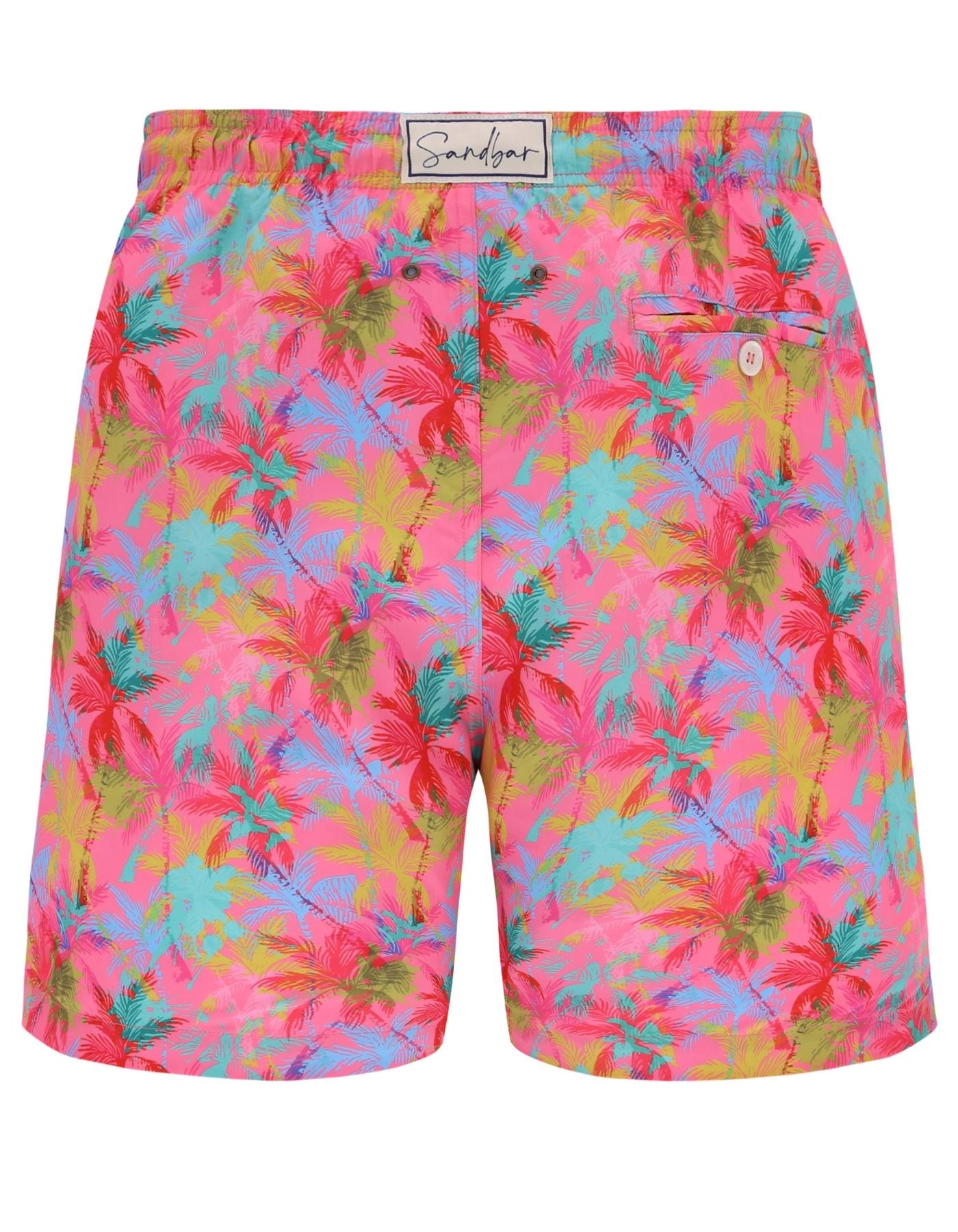 Pink Palm Mens Swim Shorts, additional view. Sustainable mens swimwear.