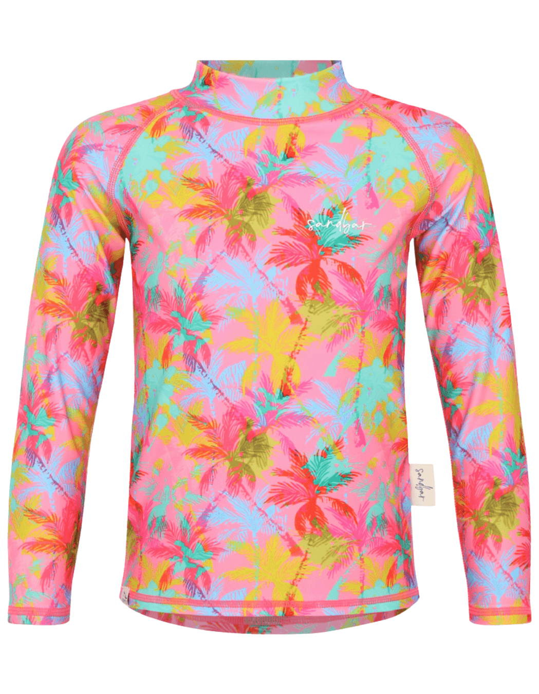 Pink Palm Rash Guard, additional view. Kids UPF50 rash guard.