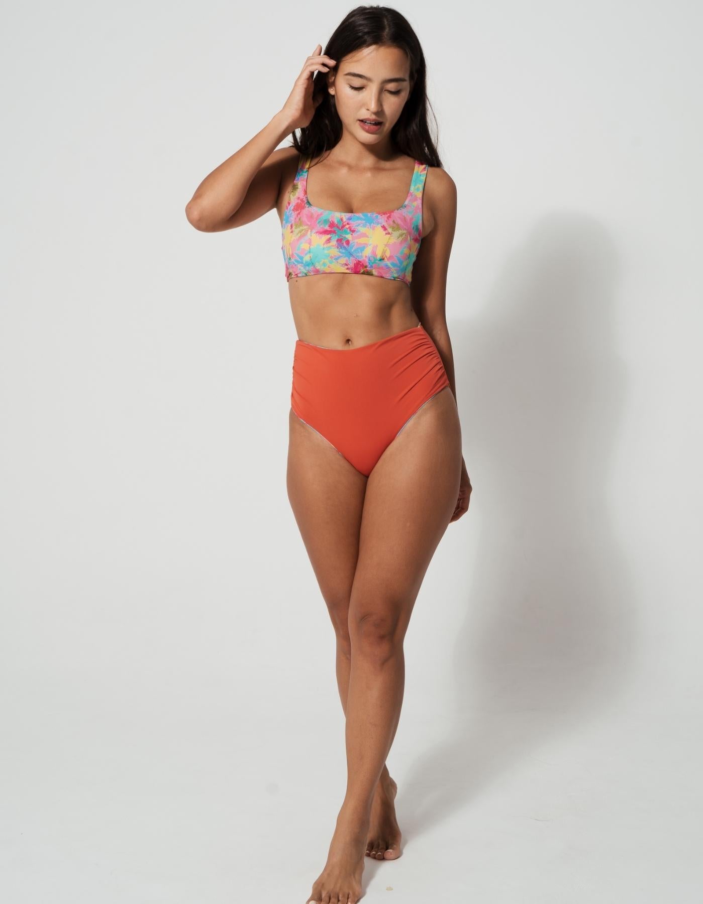Pink Palm Womens Tank Bikini Top, additional view. Sustainable womens swimwear.