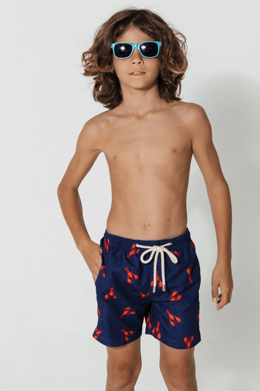Printed Red Lobster Boys Swim Shorts
