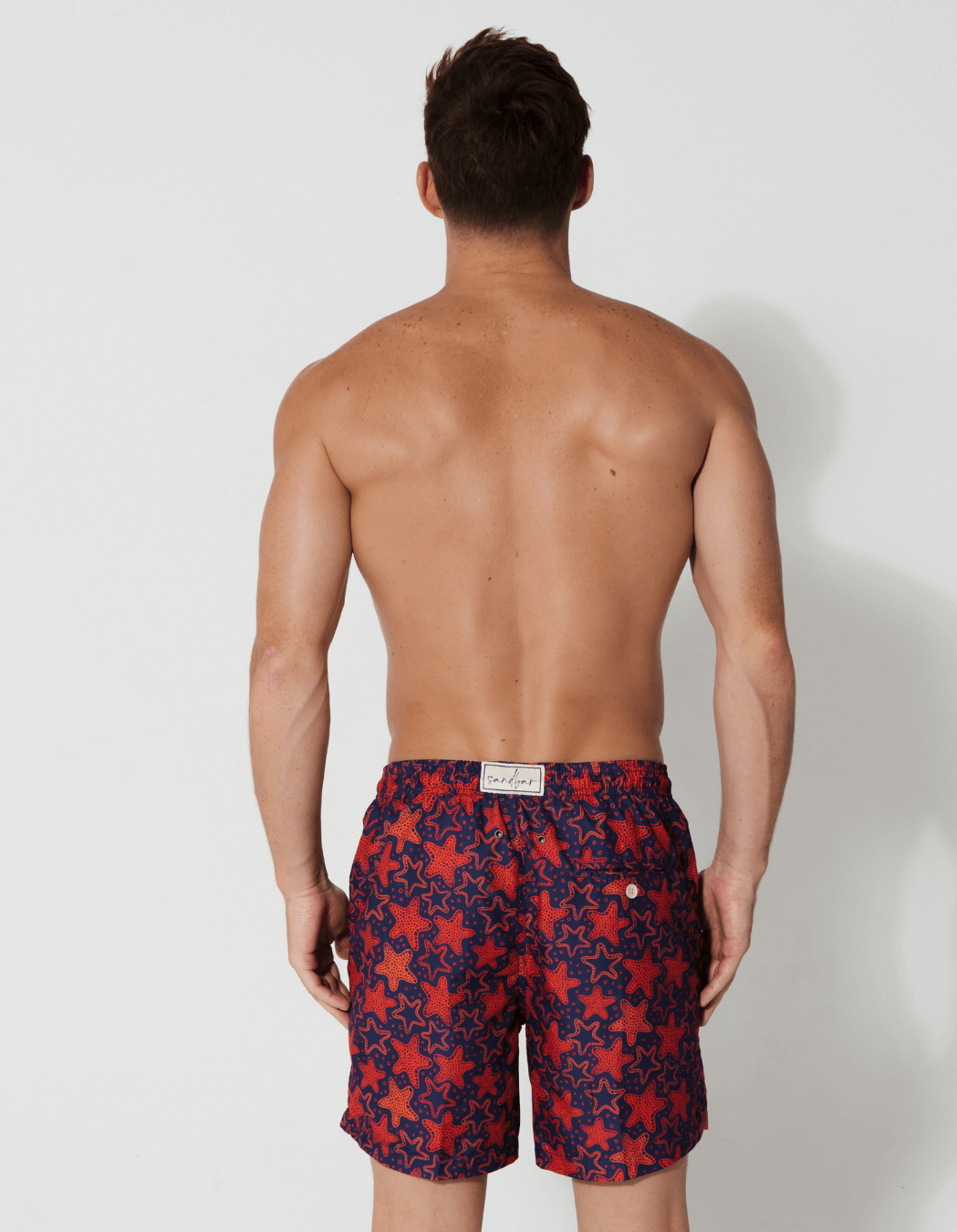 Sandbar_father_and_son_swim_shorts_red_starfish