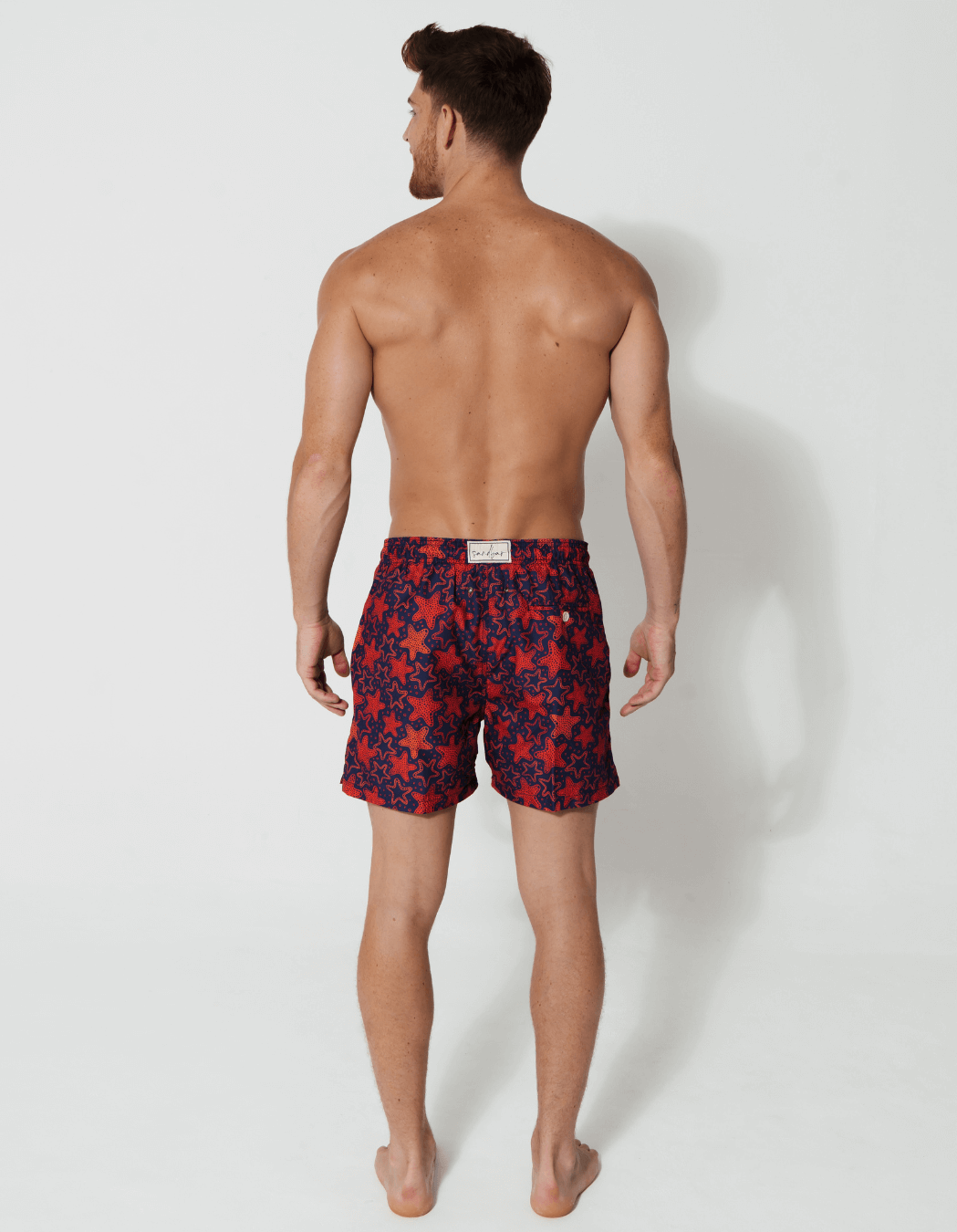 Sandbar_father_and_son_swim_shorts_red_starfish