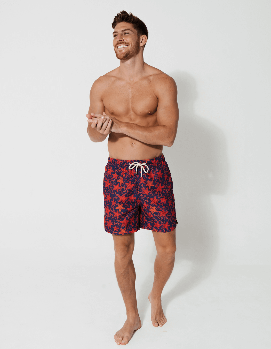 Sandbar_father_and_son_swim_shorts_red_starfish