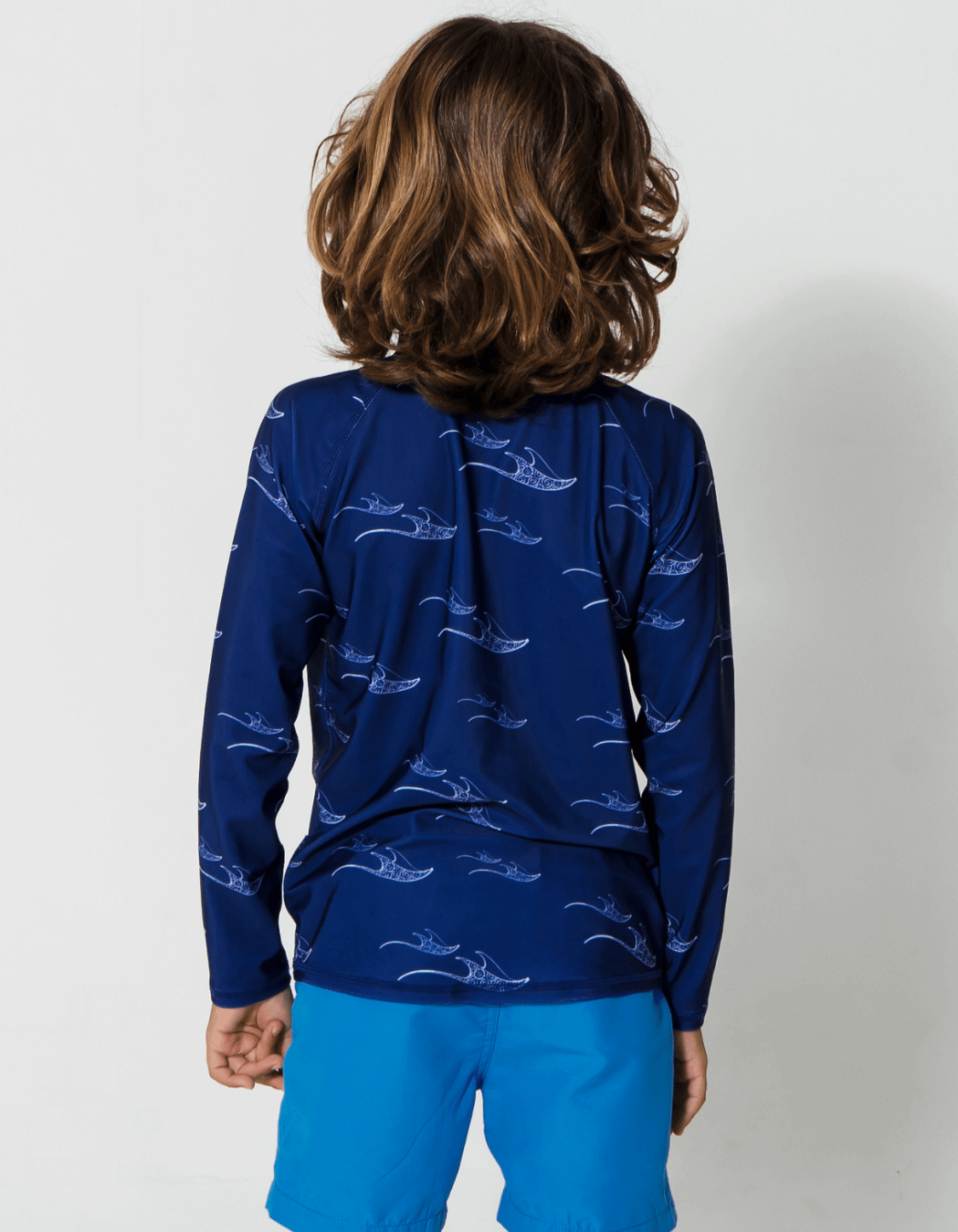 Sandbar Manta Rash Guard, back view. Kids UPF50 rash guard.