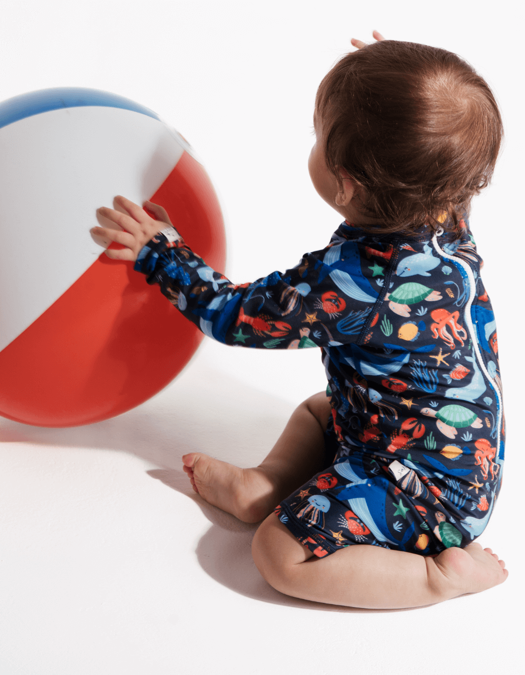 Sealife Baby Swimsuit, back view. Sustainable baby swimwear.