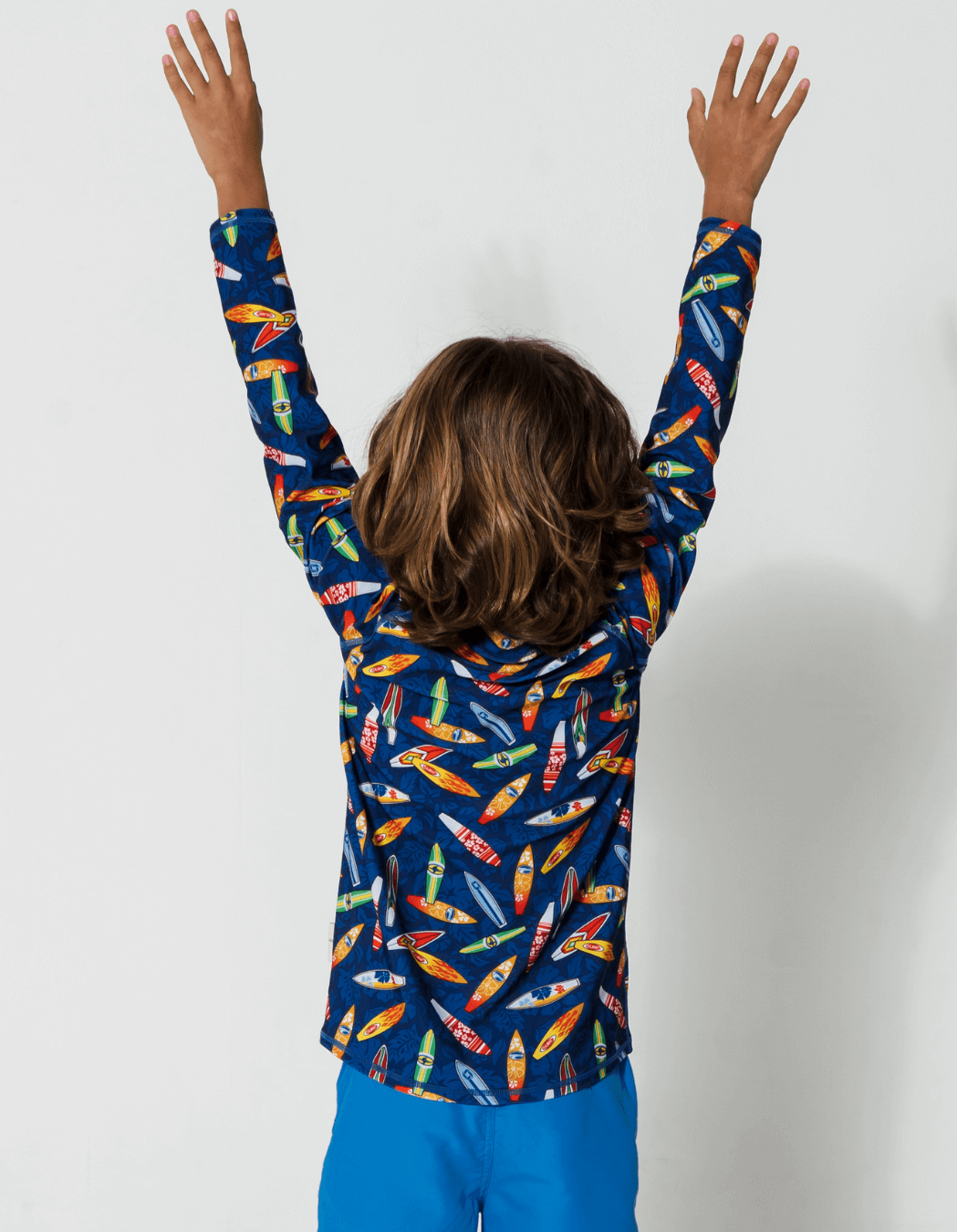 Surfboard Rash Guard, print detail. Kids UPF50 rash guard.