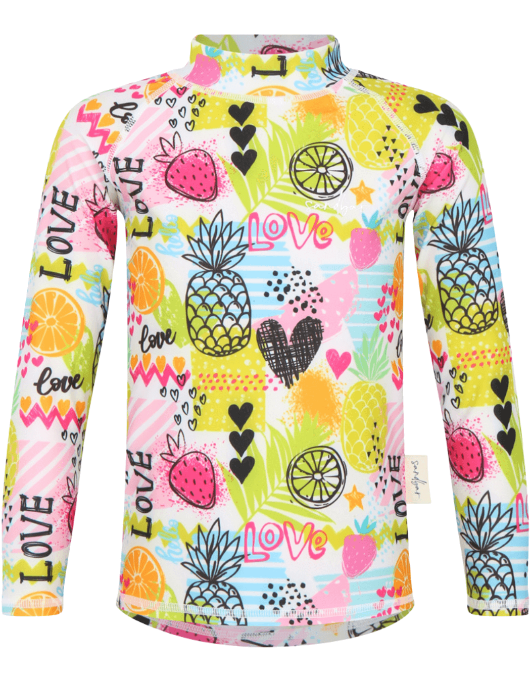 Tropical Love Rash Guard, additional view. Kids UPF50 rash guard.