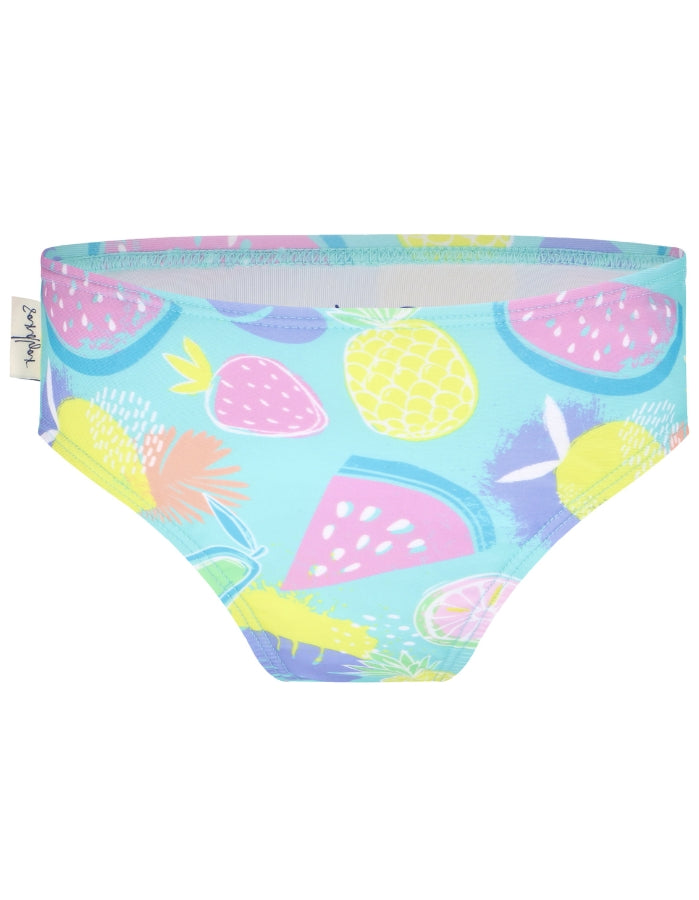 Tropicana Girls Bikini Bottoms, print detail. Sustainable girls swimwear.
