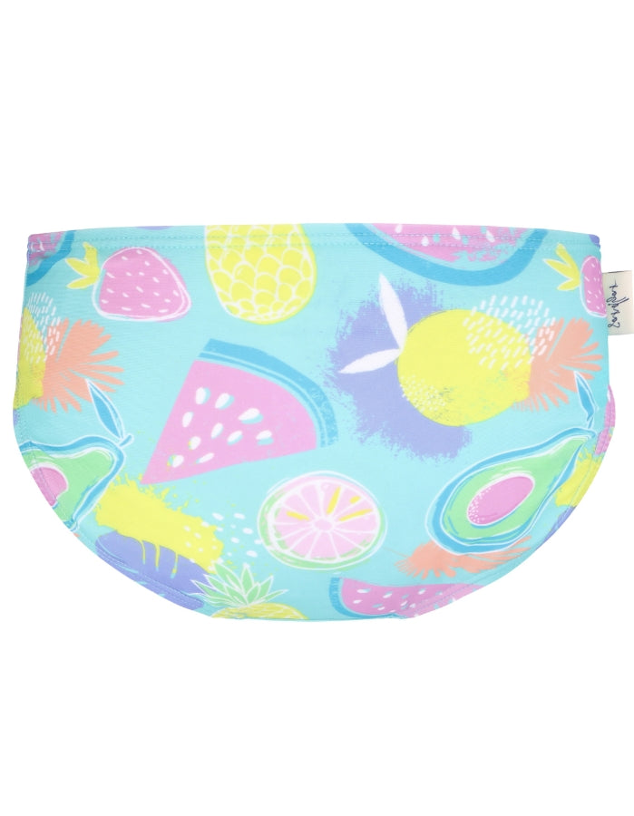 Tropicana Girls Bikini Bottoms, lifestyle shot. Sustainable girls swimwear.