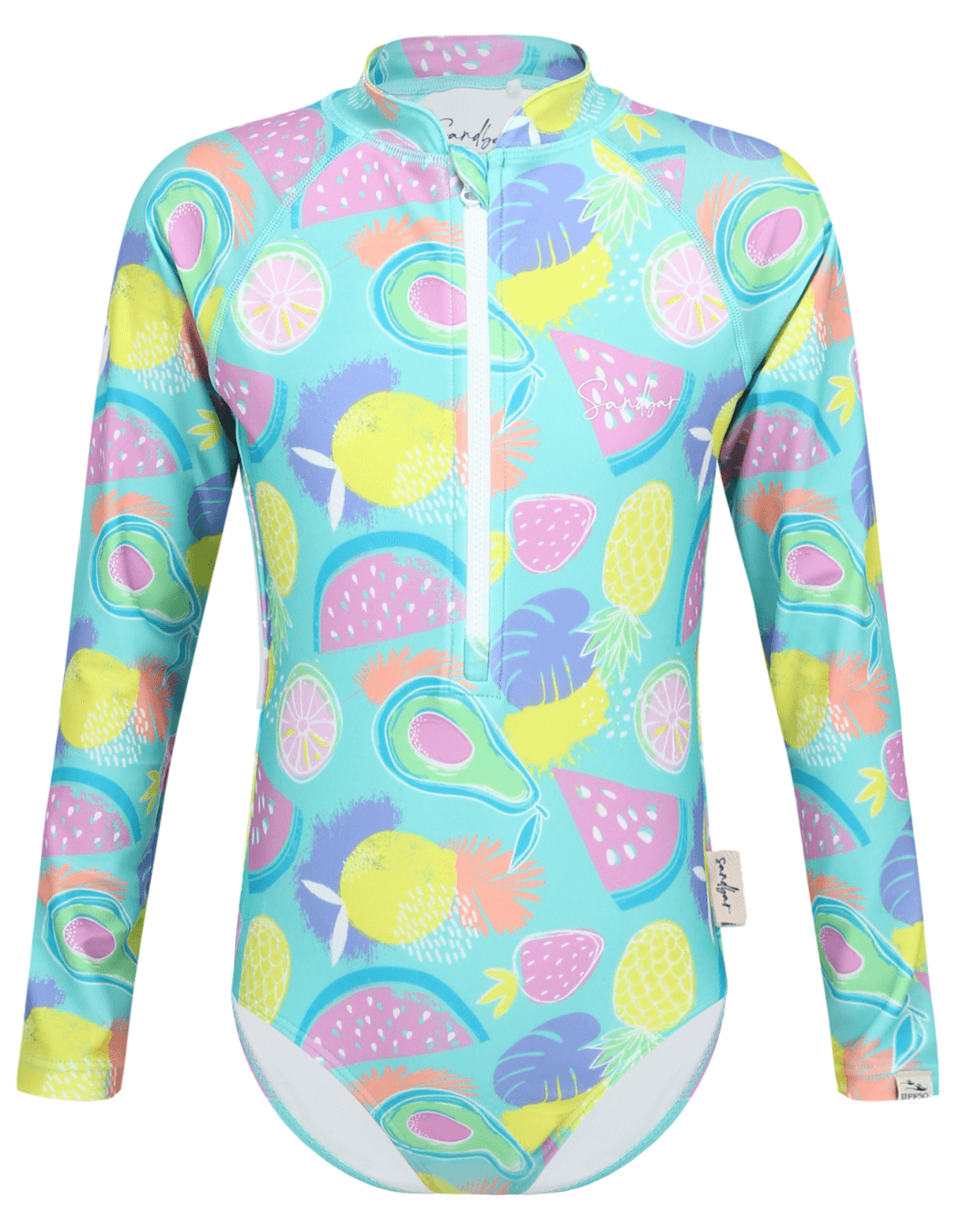 Tropicana Long Sleeved Girls Swimsuit, additional view. Sustainable girls swimwear.