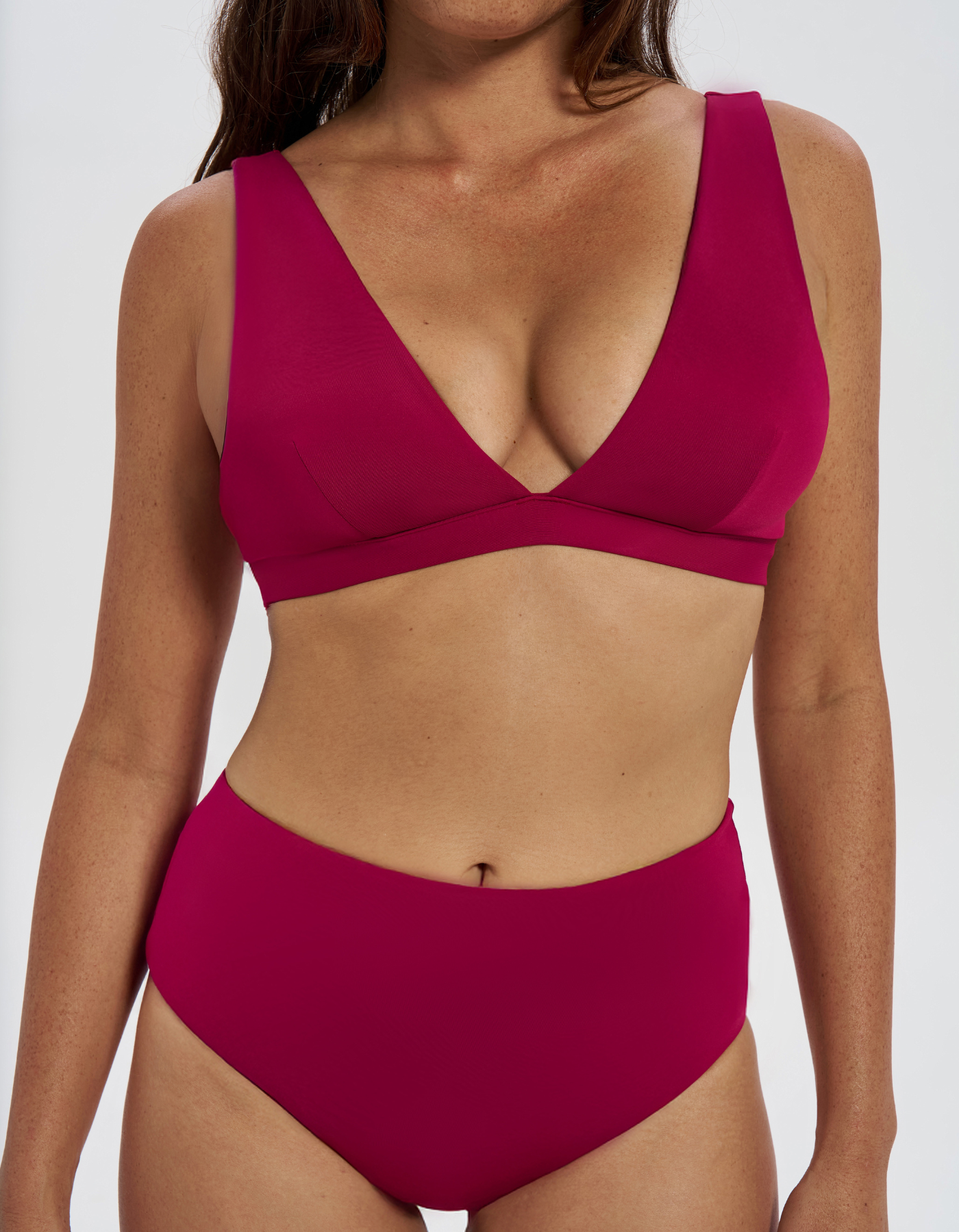 High Waist Plum Womens Bikini Bottoms, print detail. Sustainable womens swimwear.