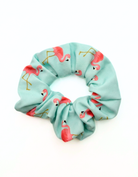Pink Flamingo Scrunchie, front view. Recycled hair scrunchie.