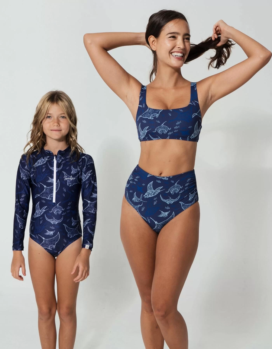 Mother & Daughter Ocean Manta, front view. Sustainable girls swimwear.