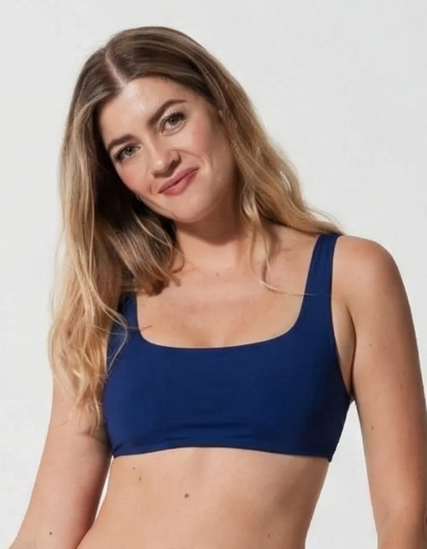 Midnight Blue Womens Tank Bikini Top, front view. Sustainable womens swimwear.