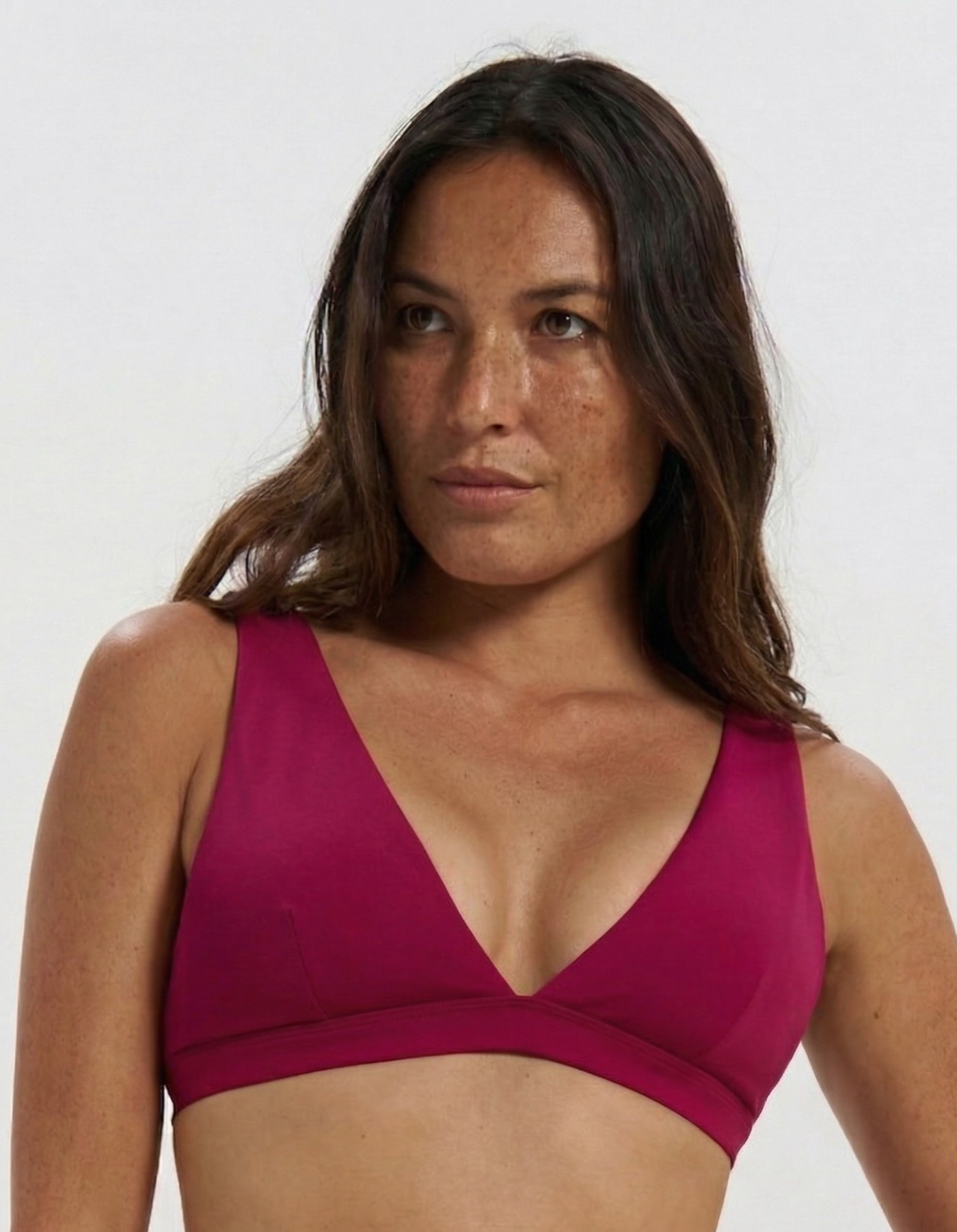 Plum Plunge Bikini Top, front view.