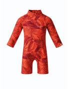 Sunset Palm Baby Swimsuit, print detail. Sustainable baby swimwear.