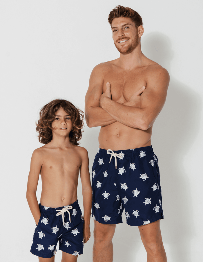 Father & Son Swim Shorts Embroidered Turtle