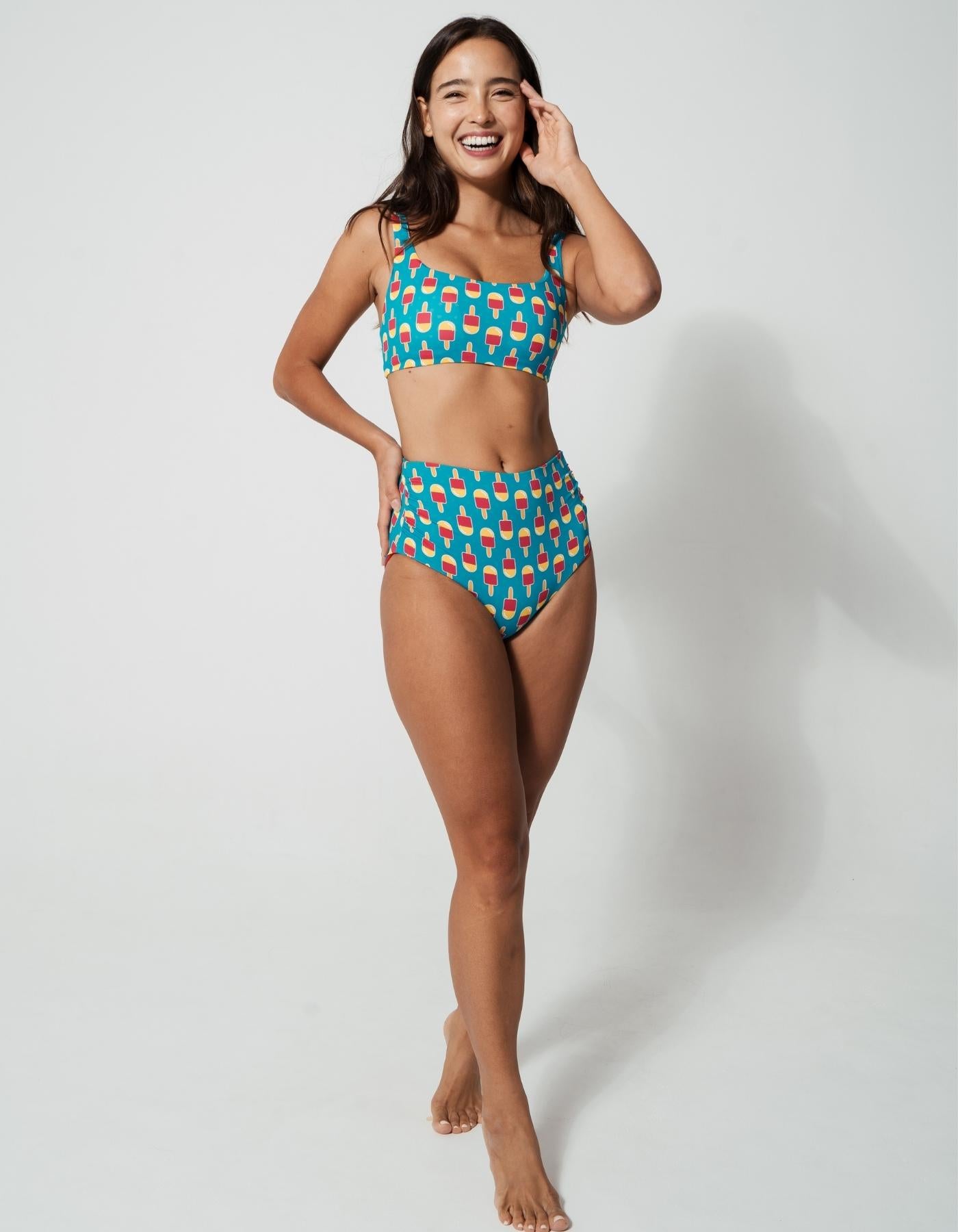 Mother & Daughter Ice Lolly, back view. Sustainable girls swimwear.