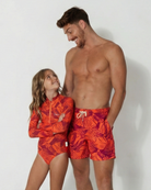 Family Matching Sunset Palm, front view. Family matching swimwear.