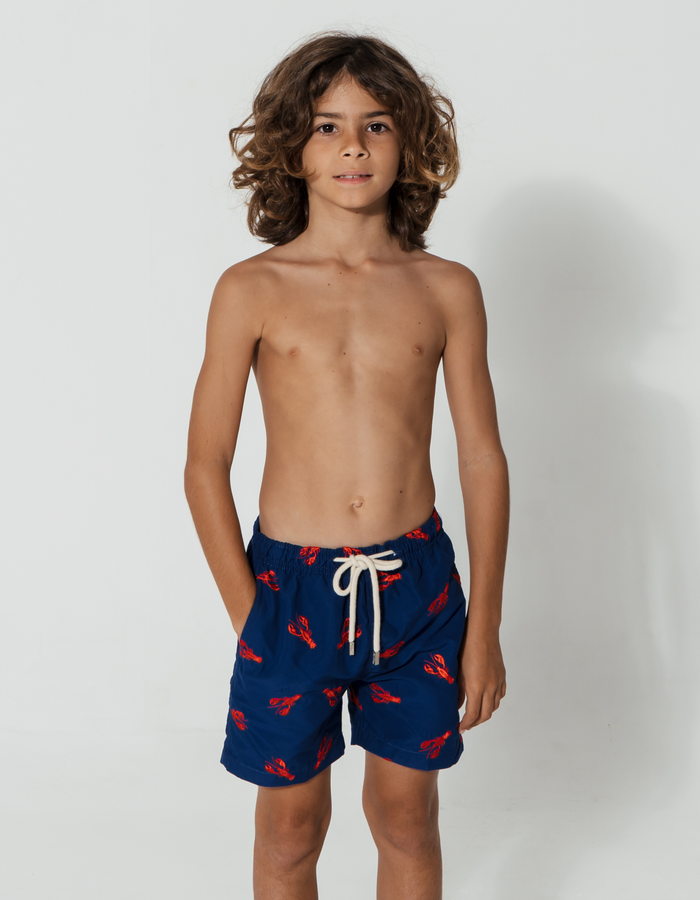 Embroidered Red Lobster Boys Swim Shorts